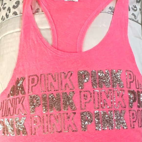 Victoria Secret PINK Bling tank.  Hot pink tank with PINK in Glitter - Picture 1 of 4